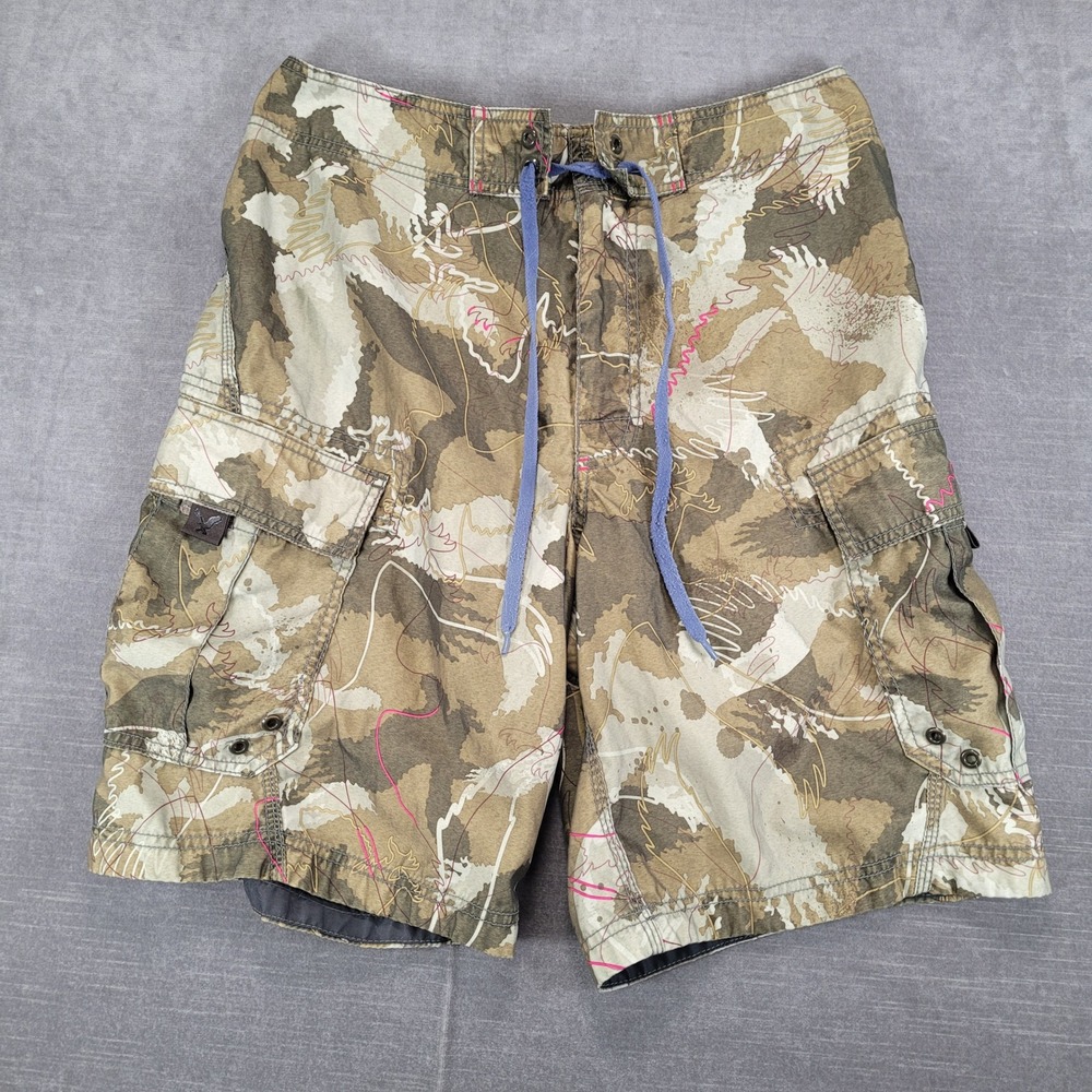 American Eagle Y2K Shorts Mens Camo‎ Cargo Board Shorts AE77 Blue Gorp Size 30